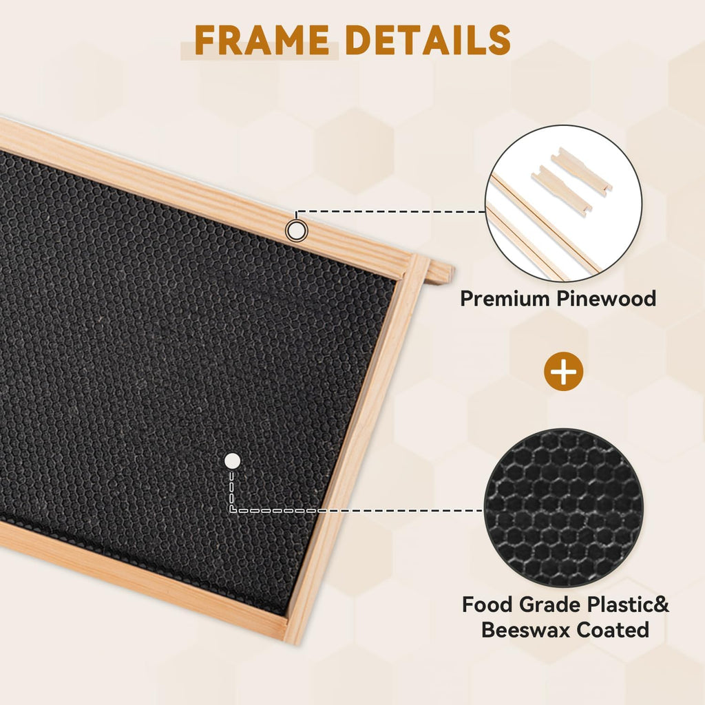 POLLIBEE 10 Frame Beehive Box, Langstoth Deep Brood Box Sections of Wood for Beehives, Bee Box Dipped in Heavy Beeswax