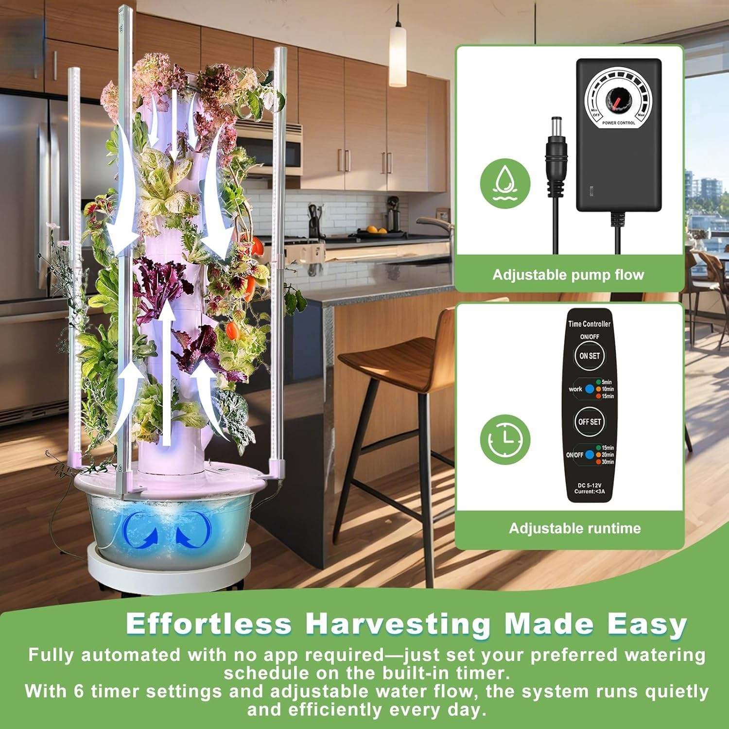 Hydroponic Growing Kit System, Tower Garden Hydroponic Tower with 4 LED Grow Lights, 7 Layer 28 Pots Planter, Indoor