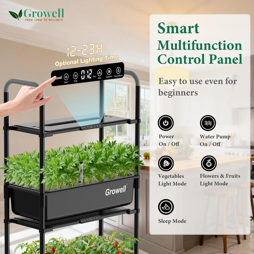 Growell Hydroponics Growing System Kit, 81 Pods Vertical Indoor Herb Garden with Smart LED Grow Light, Auto Circulating