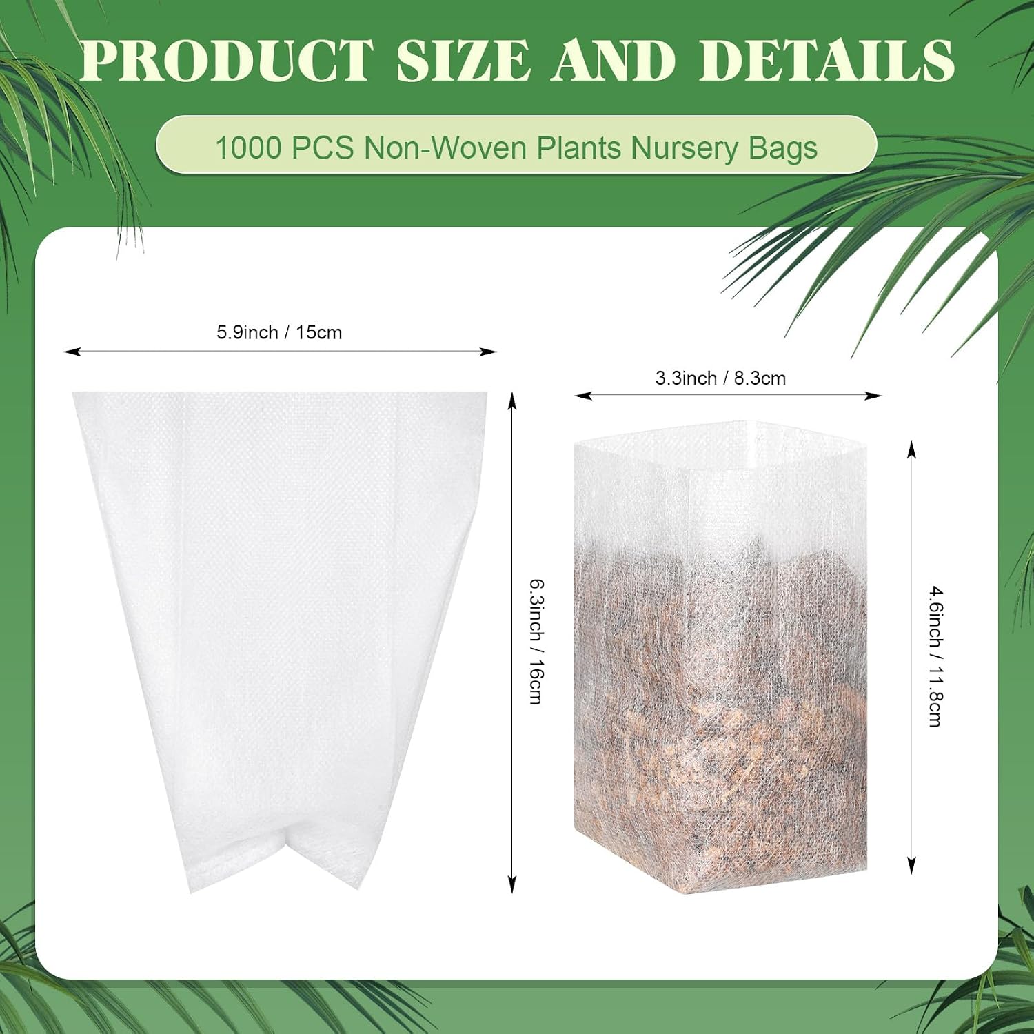 1000 Pcs Seed Non Woven Plants Nursery Bags 5.9 x 6.3 Inch Fabric Seedling Pots Grow Bags Plants Pouch for Vegetables