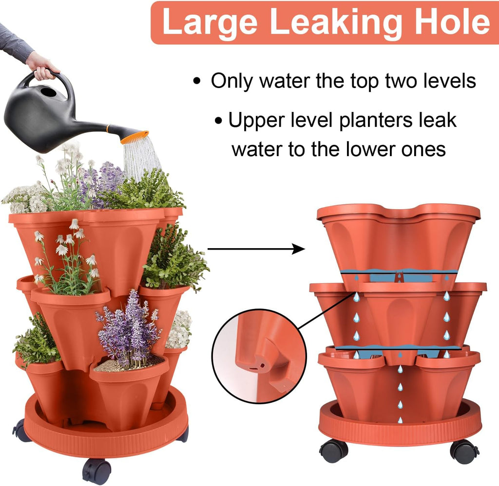 DUNCHATY Stackable Planters 3 Tier Vertical Garden Planting Tower Planters Strawberry, Herb, Flower, and Vegetable