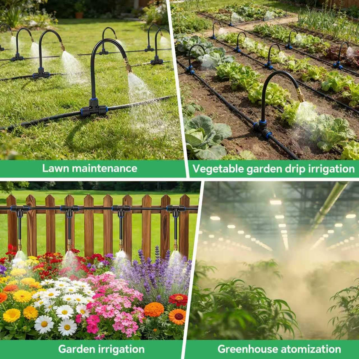 120Ft 1/4" Drip Irrigation System for Garden – 26 Adjustable Copper Nozzles, Automatic Atomizing Sprinkler System for