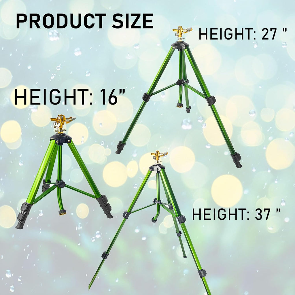 Impact Sprinkler on Tripod Base, Heavy Duty Adjustable Zinc Sprinkler Head for Lawn Yard Garden, 360 Degree Large Area