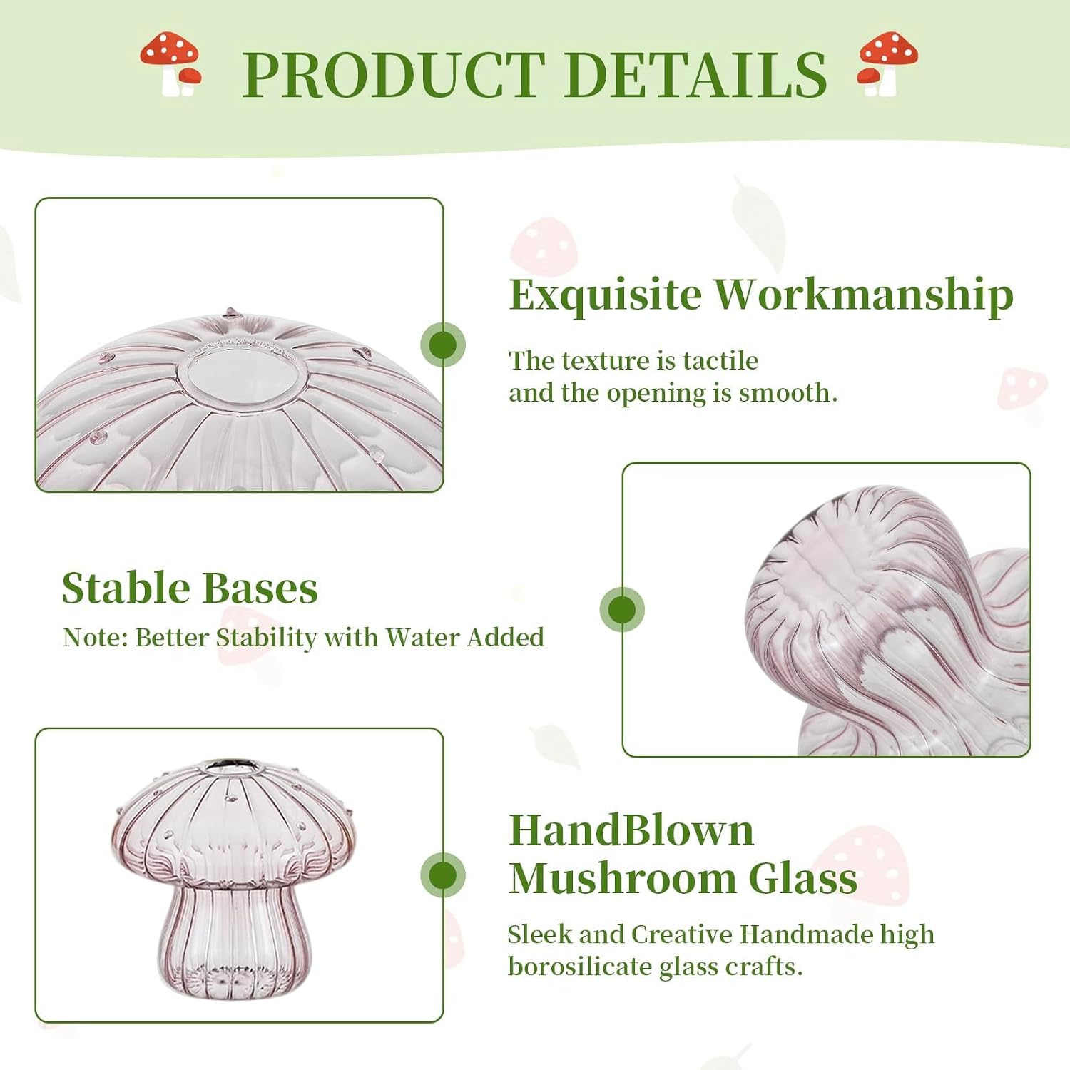 Glasseam Mushroom Plant Propagation Stations: 5 Pcs Glass Propagation Vases | Colored, Hand-Blown, Small Hydroponic