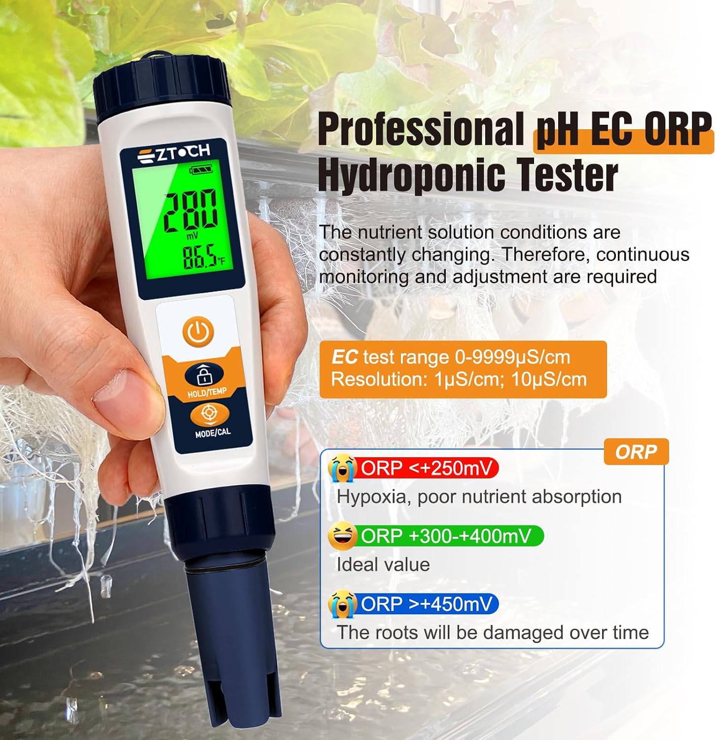 Hydrogen Water Tester pH H2 ORP Meter, Hydroponic pH TDS EC Meter, 6 in 1 | pH H2 ORP TDS EC Temp Tester for Drinking