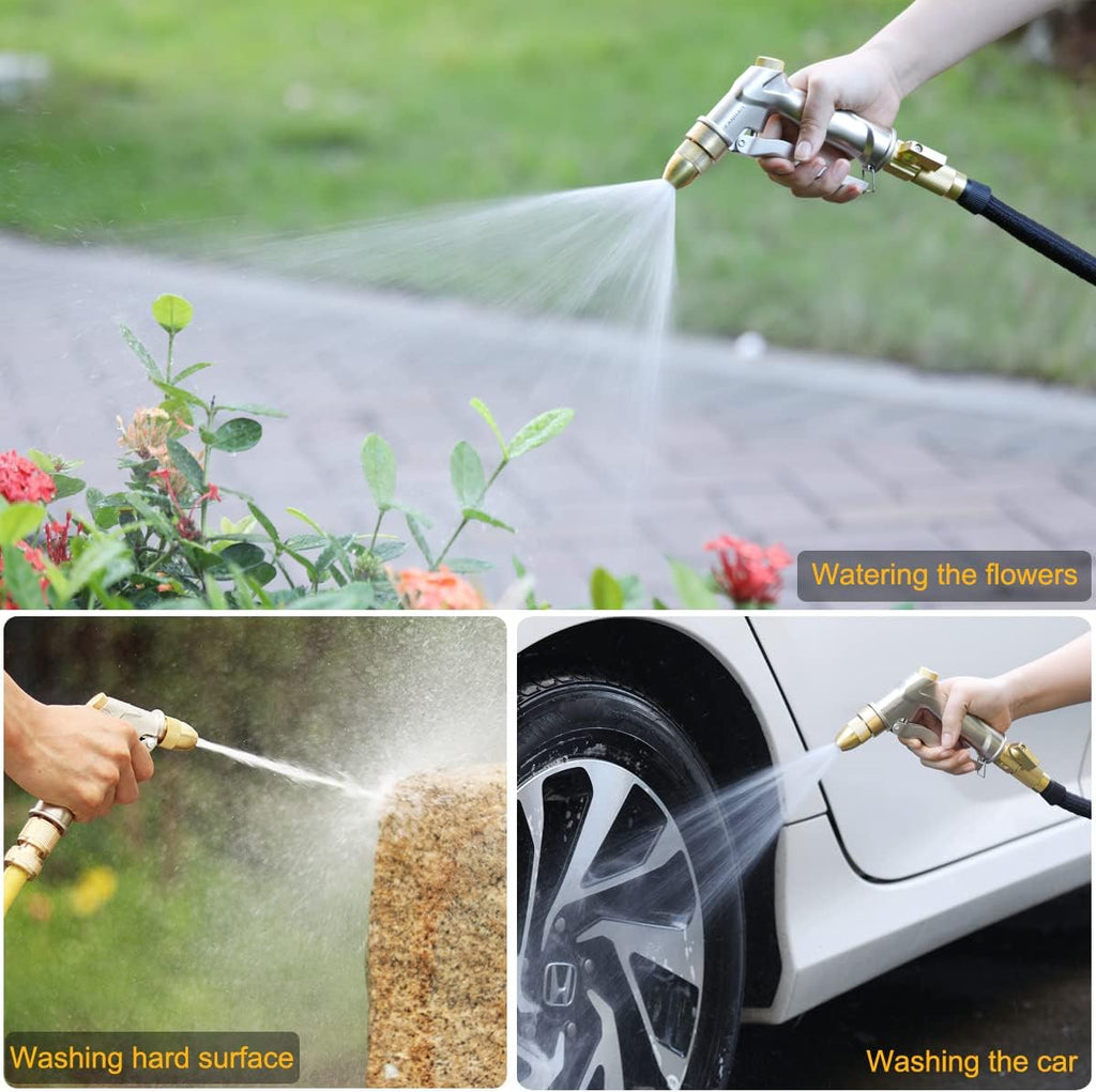 FANHAO 100% Metal Garden Hose Nozzle Heavy Duty, Leakproof, High Pressure | Rustproof Zinc Alloy, Hands-Free Lock