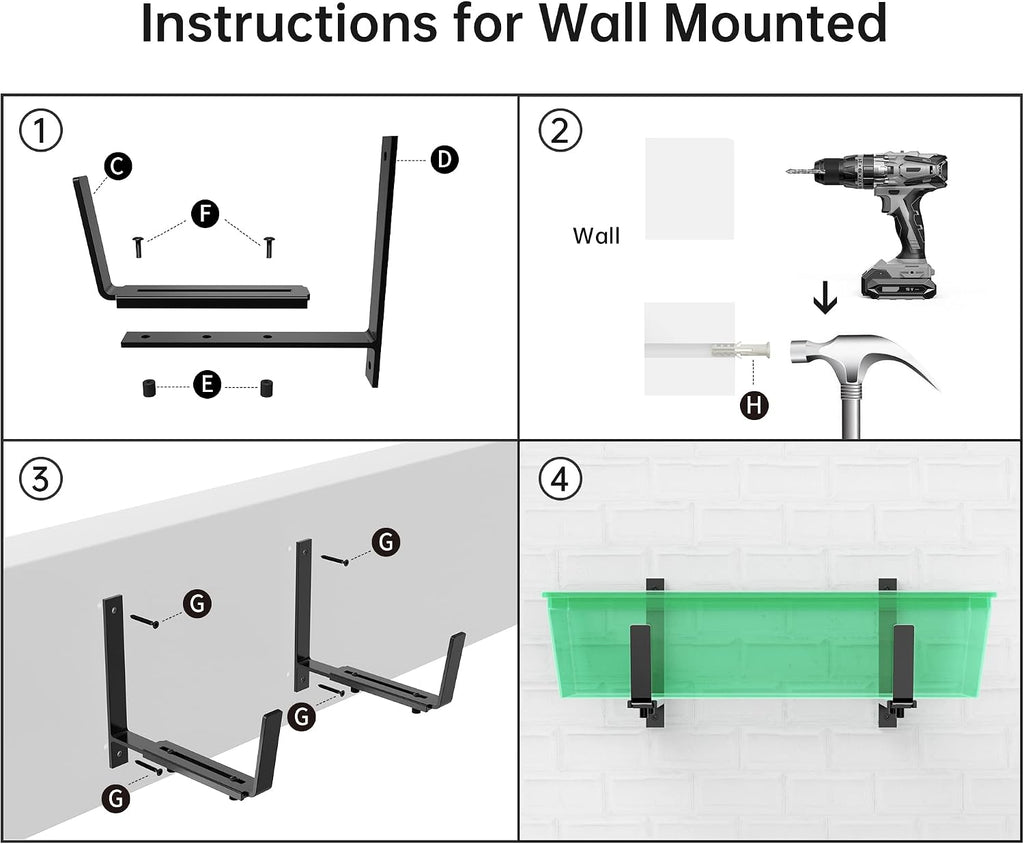 Y&M 6 Pcs Deck Railing Adjustable Planter Box Brackets (6 to 12.5 in), Universal Heavy Duty Iron Flower Box Brackets