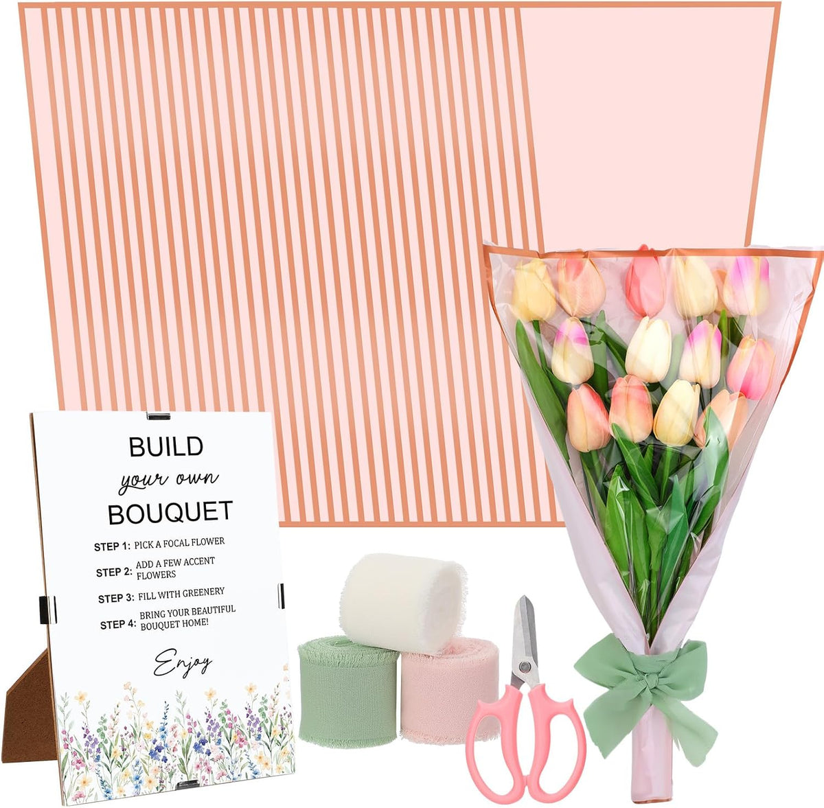 Tinlade 75 Pcs DIY Pink Flower Bar Supplies for Wedding Bridal Shower