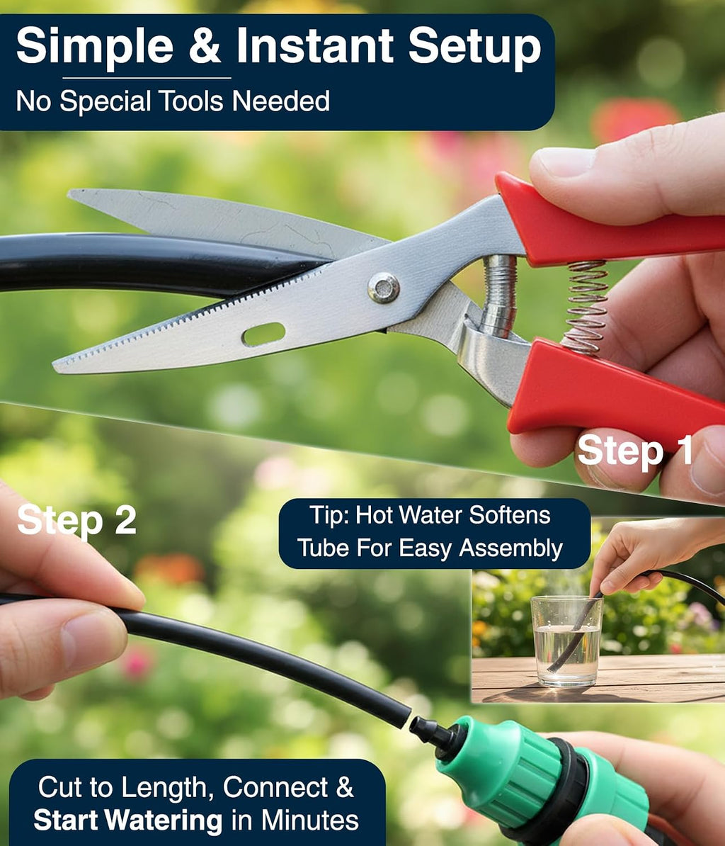 DBR Tech® 1/4 Drip Irrigation Tubing, 200 Feet, Flexible PVC Plastic Drip Irrigation Hose for Gardening, Misting