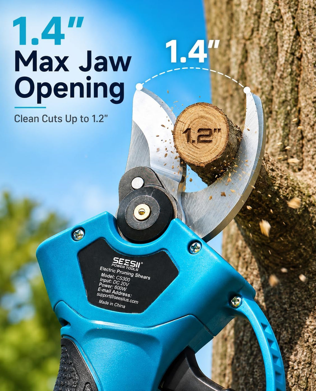 SEESII Electric Pruning Shears, 1.4" Cutting Cordless Pruner for Gardening | 2×2000mAh Batteries, Brushless Motor