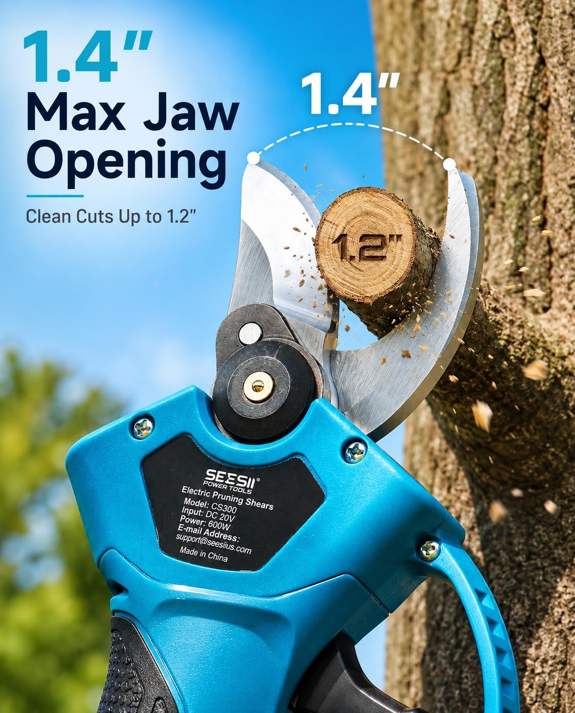 SEESII Electric Pruning Shears, 1.4" Cutting Cordless Pruner for Gardening | 2×2000mAh Batteries, Brushless Motor