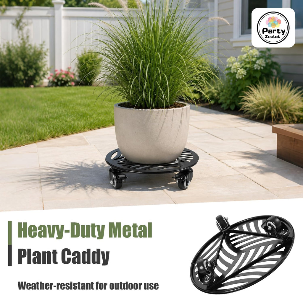 1-Pack Large Metal Plant Caddy with 3 Wheels 12 Inches Heavy-duty Rolling Plant Stands with Casters Wheeled Flower Pot