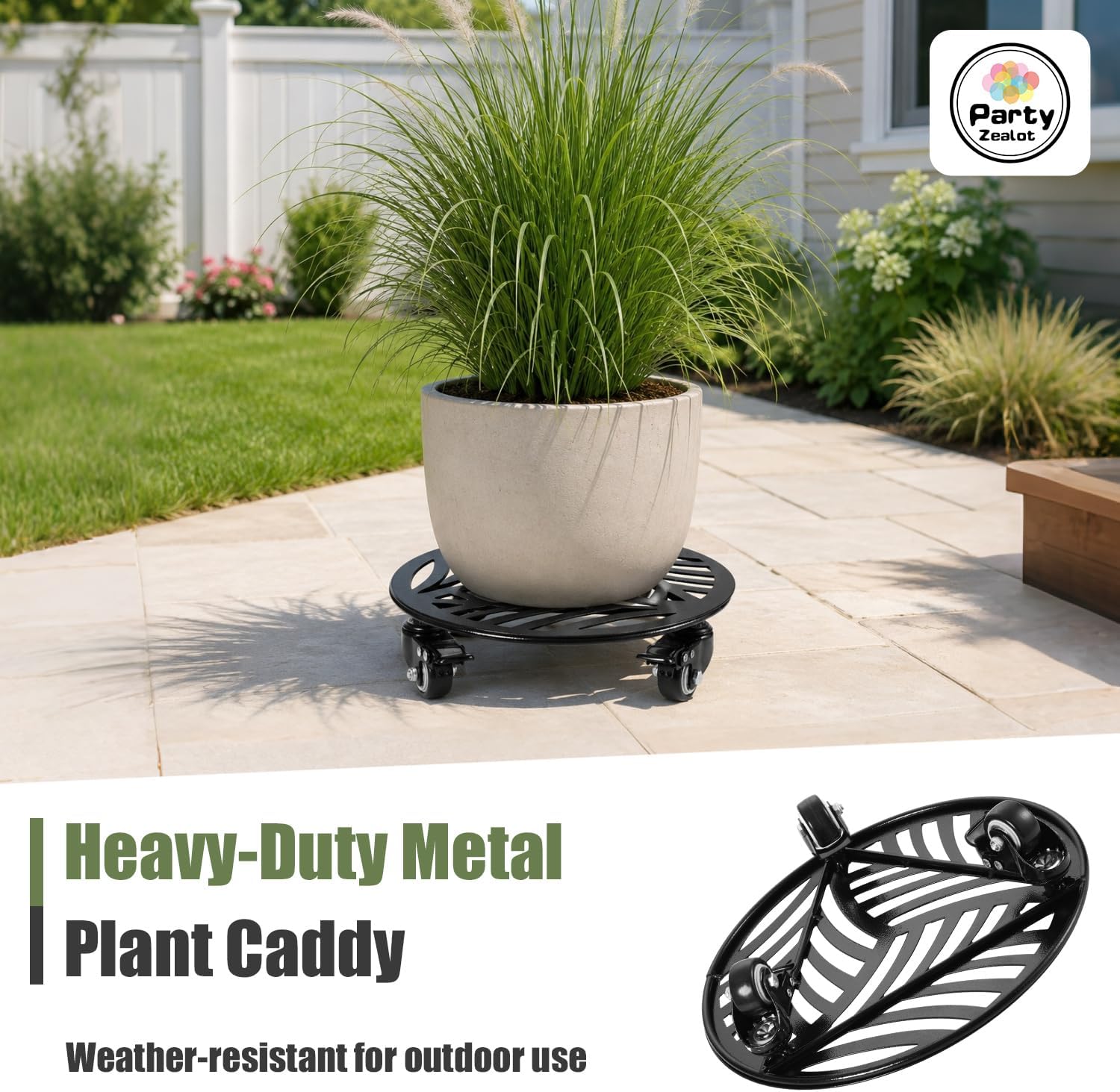 1-Pack Large Metal Plant Caddy with 3 Wheels 12 Inches Heavy-duty Rolling Plant Stands with Casters Wheeled Flower Pot