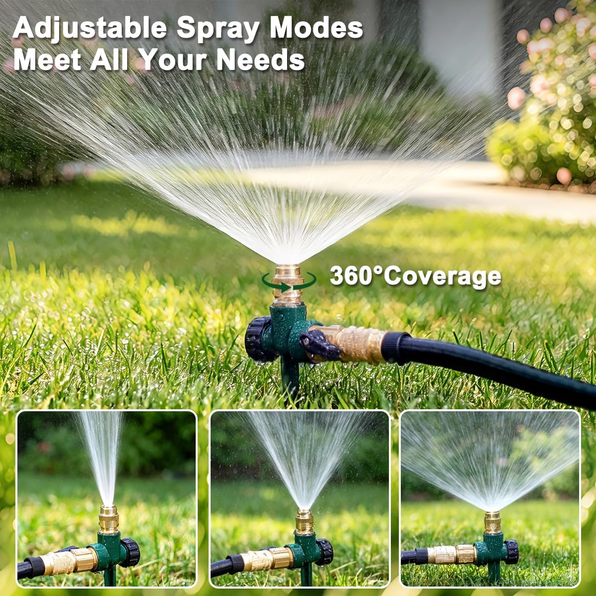 FANHAO 3-Pack Heavy-Duty Metal Lawn Sprinkler for Yard, 360° Adjustable Garden Water Sprinkler with Spike Base, Large
