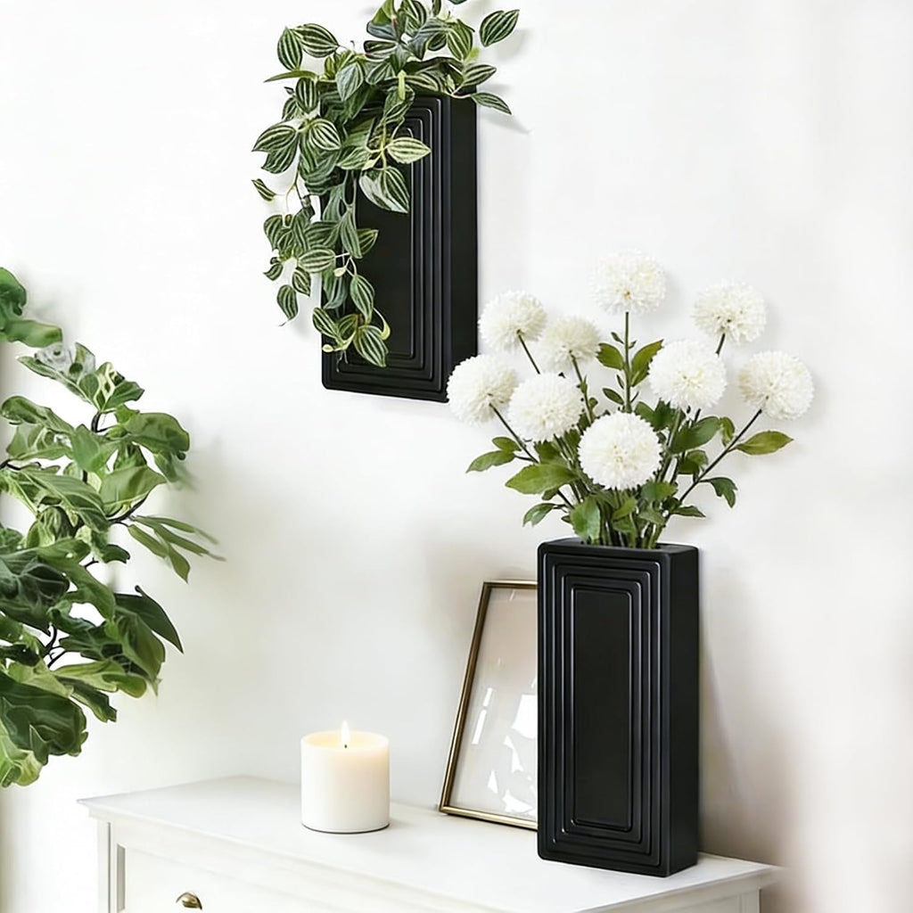 Wooden Wall Planter Vase,2 Pack Hanging Planter for Indoor Fake Plants Modern Boho Farmhouse Wall Art Decor for Home