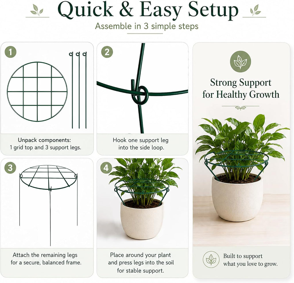 6-Pack Plant Support Stakes 11.8"x 15.7" Metal Plant Support Rings, Rustproof Peony Cages with 3-Leg Stand for