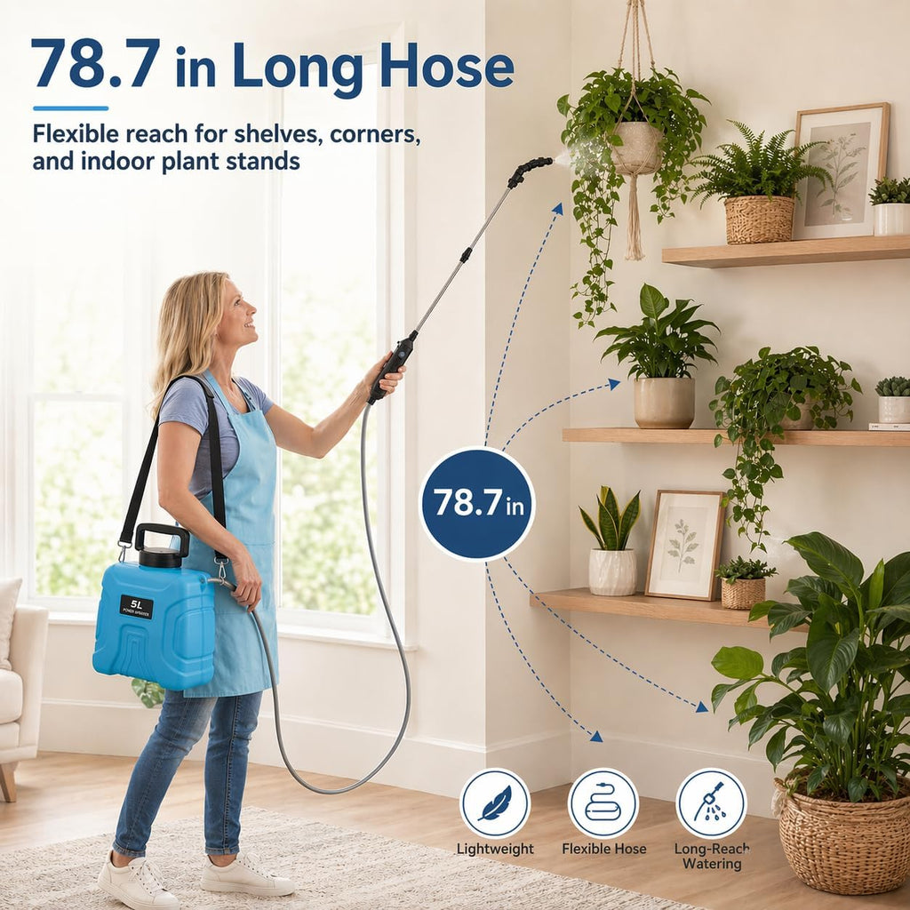 5L Plant Watering Can - Rechargeable Cordless Sprayer with Wand | Includes an Extendable 25.6–33.4 in Wand, 2 M Hose