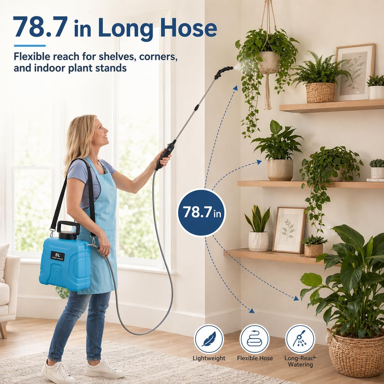 5L Plant Watering Can - Rechargeable Cordless Sprayer with Wand | Includes an Extendable 25.6–33.4 in Wand, 2 M Hose