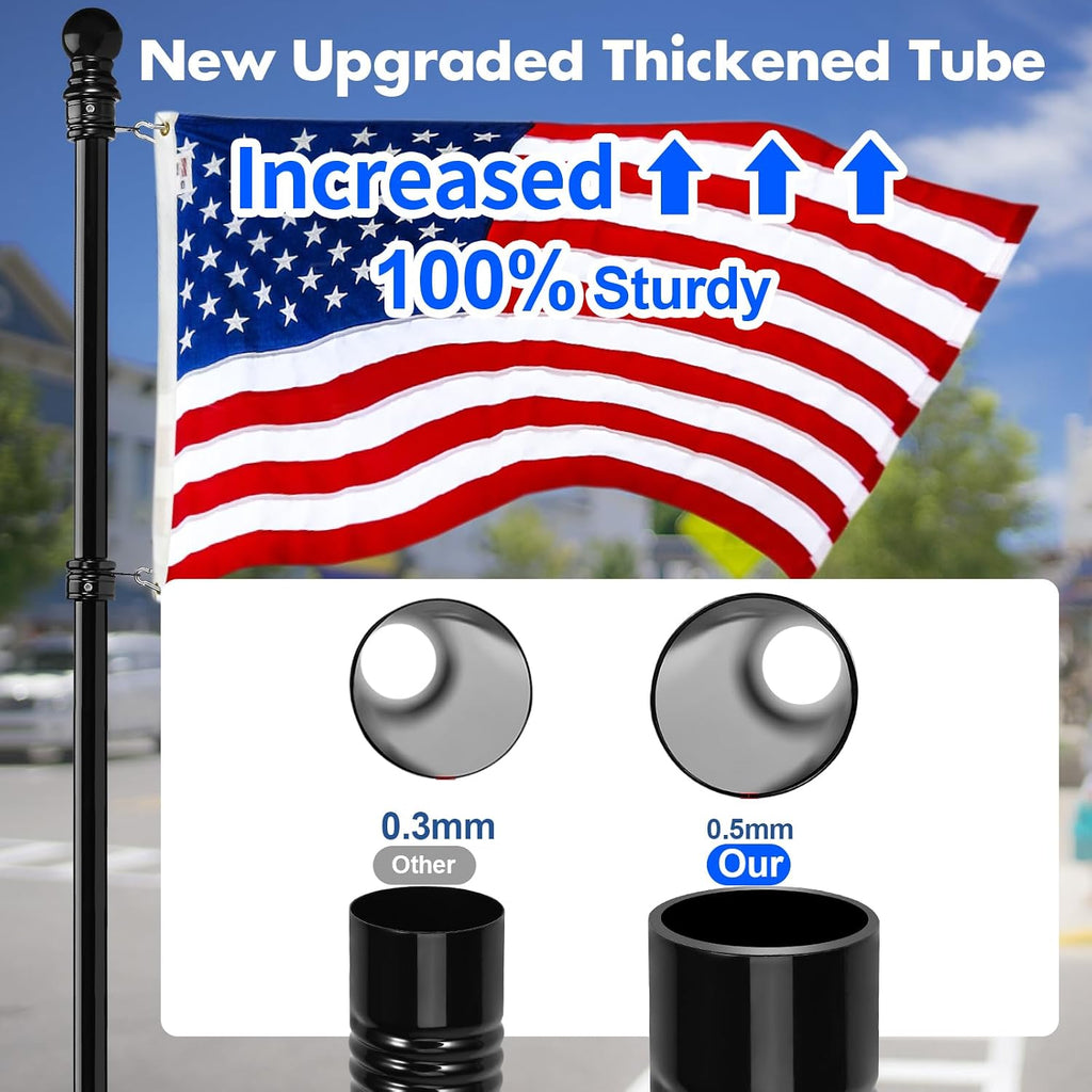 Anovo Flag Pole Kit- Upgraded Holder, Stainless Steel 7 FT Flag Poles with1 Inch Metal 360° Rotating Flag Pole Rings