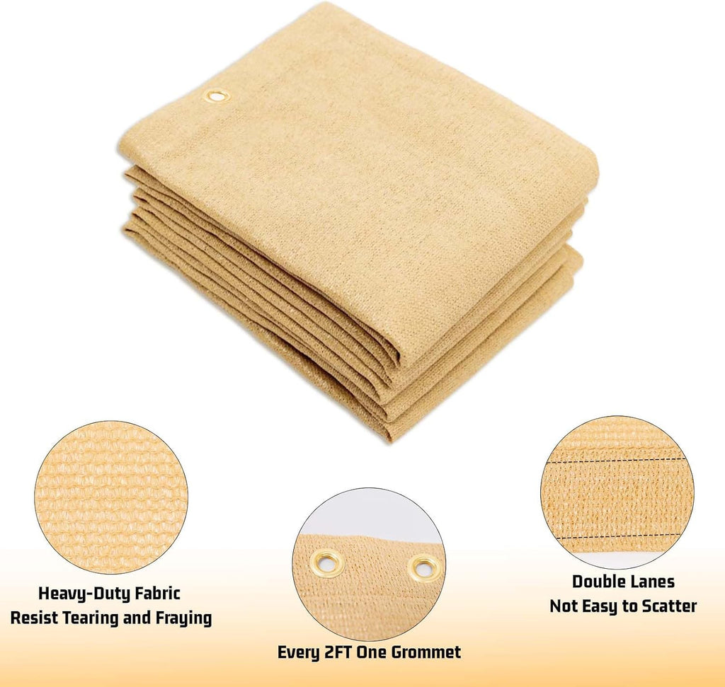 SUNNY GUARD 90% Shade Cloth 8 x 10 FT with Grommets, Sand | Sun Shade Screen Fabric Shade Cover Tarp with Grommets for