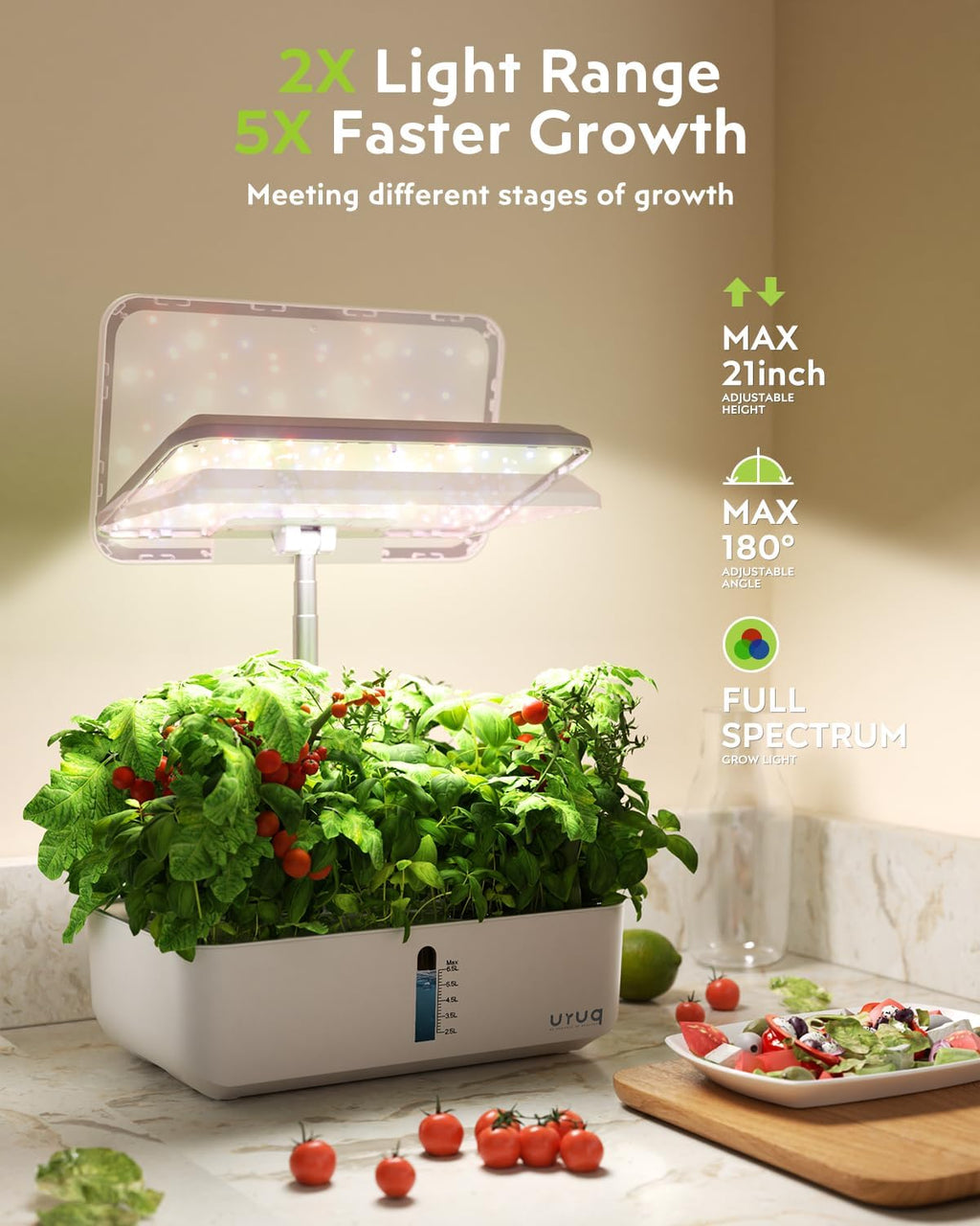 12 Pods Hydroponic Growing System LED Grow Light Remote Control White | Quiet Water Pump, Automatic Timer, Height