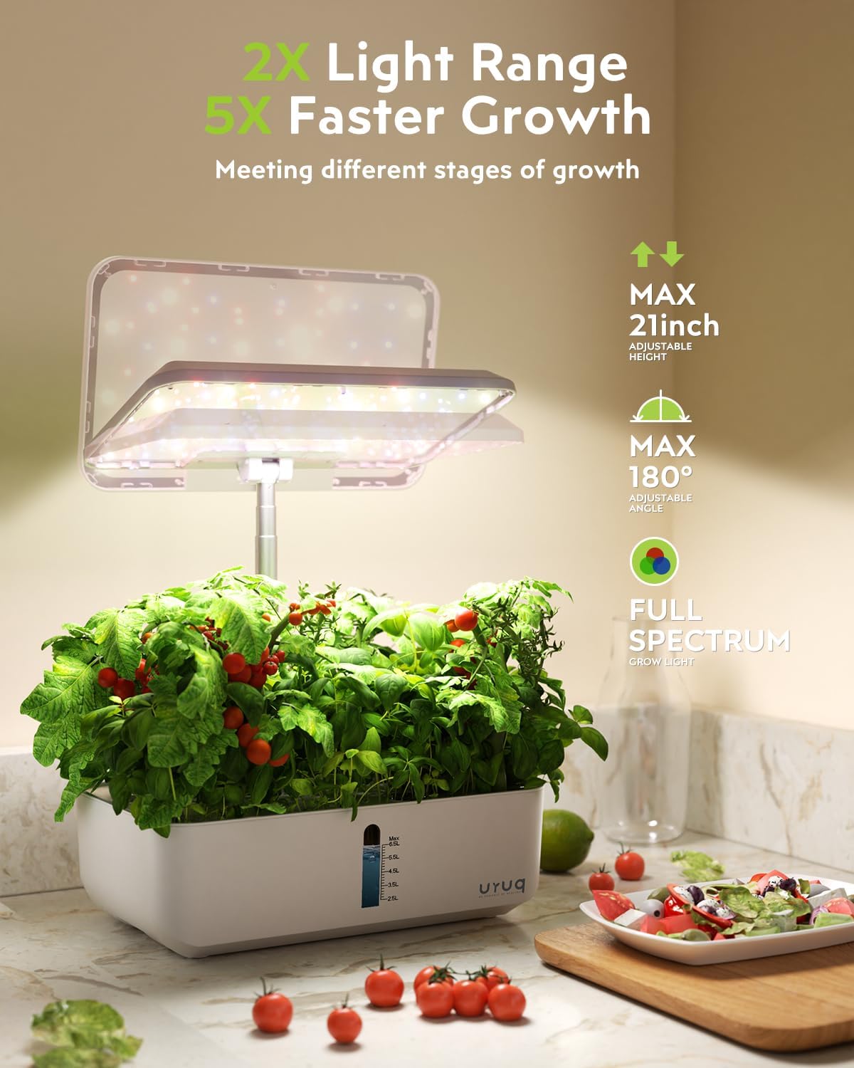 12 Pods Hydroponic Growing System LED Grow Light Remote Control White | Quiet Water Pump, Automatic Timer, Height