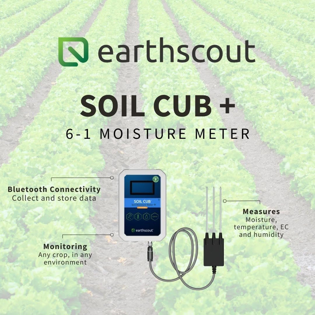 EarthScout Soil Cub Plus | 6-in-1 Soil Moisture Meter, Thermometer & Water Gauge for Plants | Research-Grade