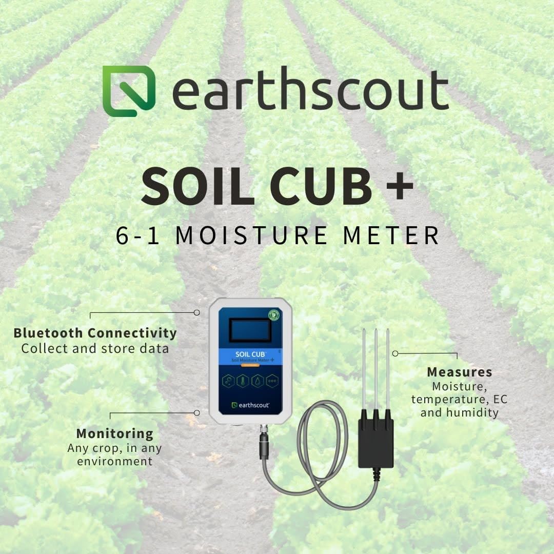 EarthScout Soil Cub Plus | 6-in-1 Soil Moisture Meter, Thermometer & Water Gauge for Plants | Research-Grade