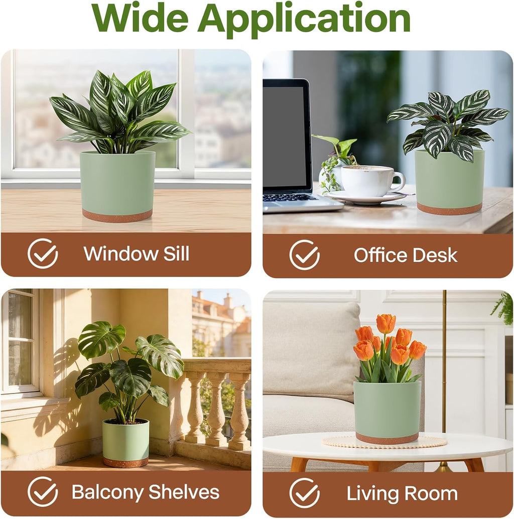 3 Pack Cylinder Planter Set 10/9/8 Inch White Indoor Plant Pots | Modern flower pots with drainage holes and saucers.
