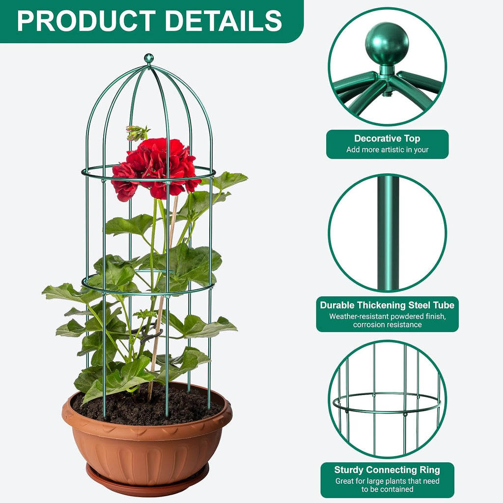 3 Pack Peony Cage, 17.7" x 47.2" Metal Plant Support Garden Trellis | Rustproof Tomato Cages Flowers Potted Obelisk