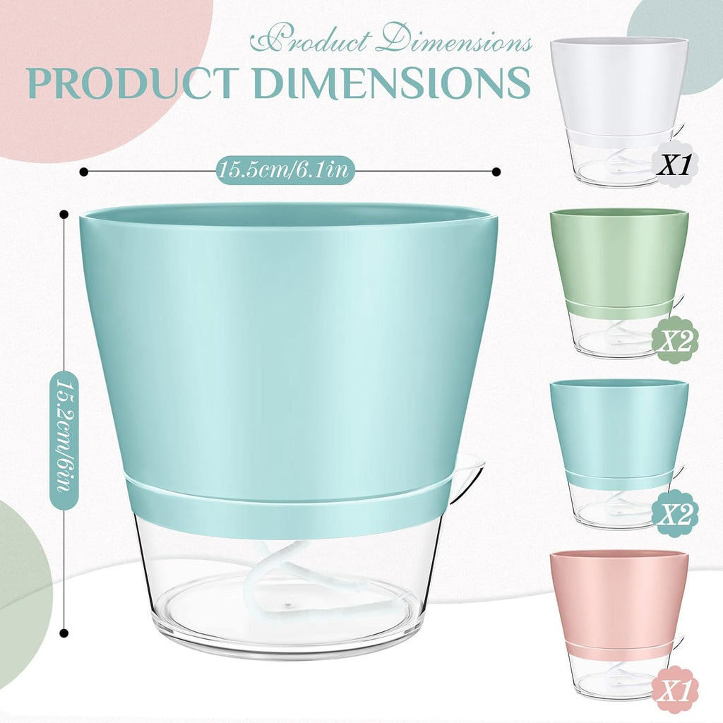Funnymoom 6 Pack 6 Inch Self Watering Plant Pots Self Watering Planters with with Visual Reservoir and Drainage Hole