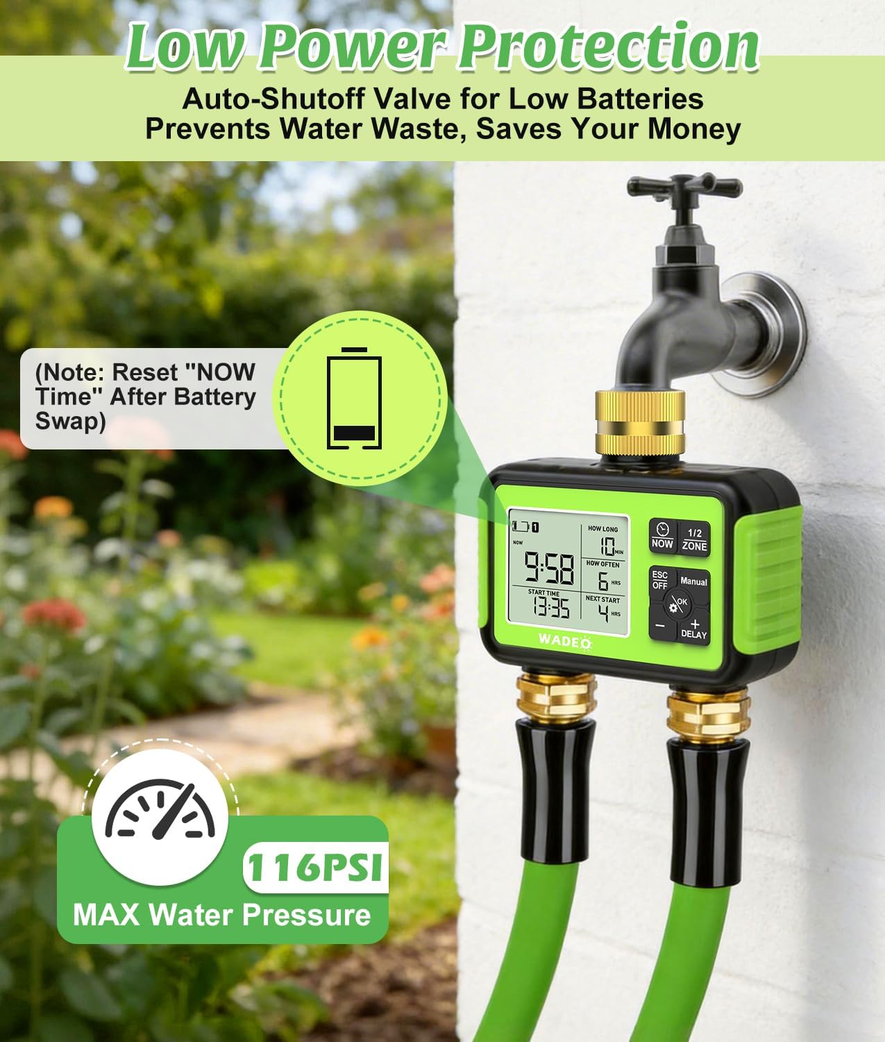 Brass 2 Zone Water Hose Timer, Waterproof Programmable Sprinkler Timer | Automatic Two Zone Irrigation Controller with