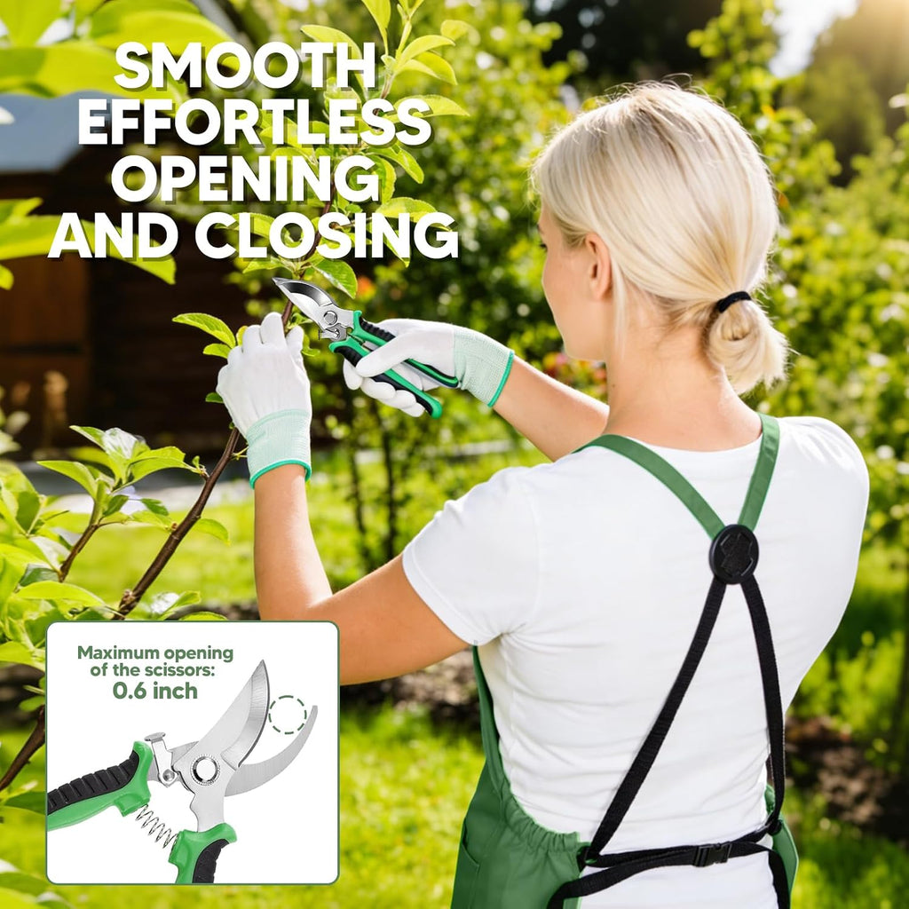 3PCS Gardening Apron, Harvest Apron with Shears and Gloves for Women, Men | Cross-Back, Large Quick Release Pocket