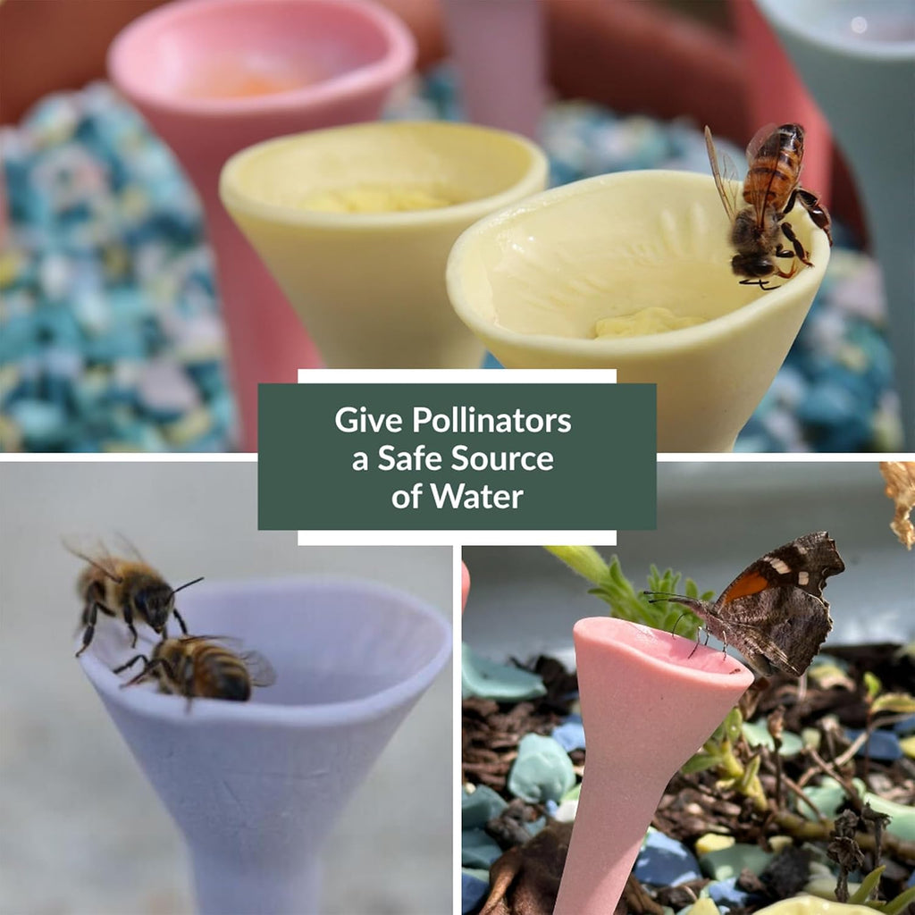 5 Pack, Bee Watering Station, 100% Handmade Porcelain, Bee and Butterfly Feeder for Garden, Outdoor Feeders for Thirsty