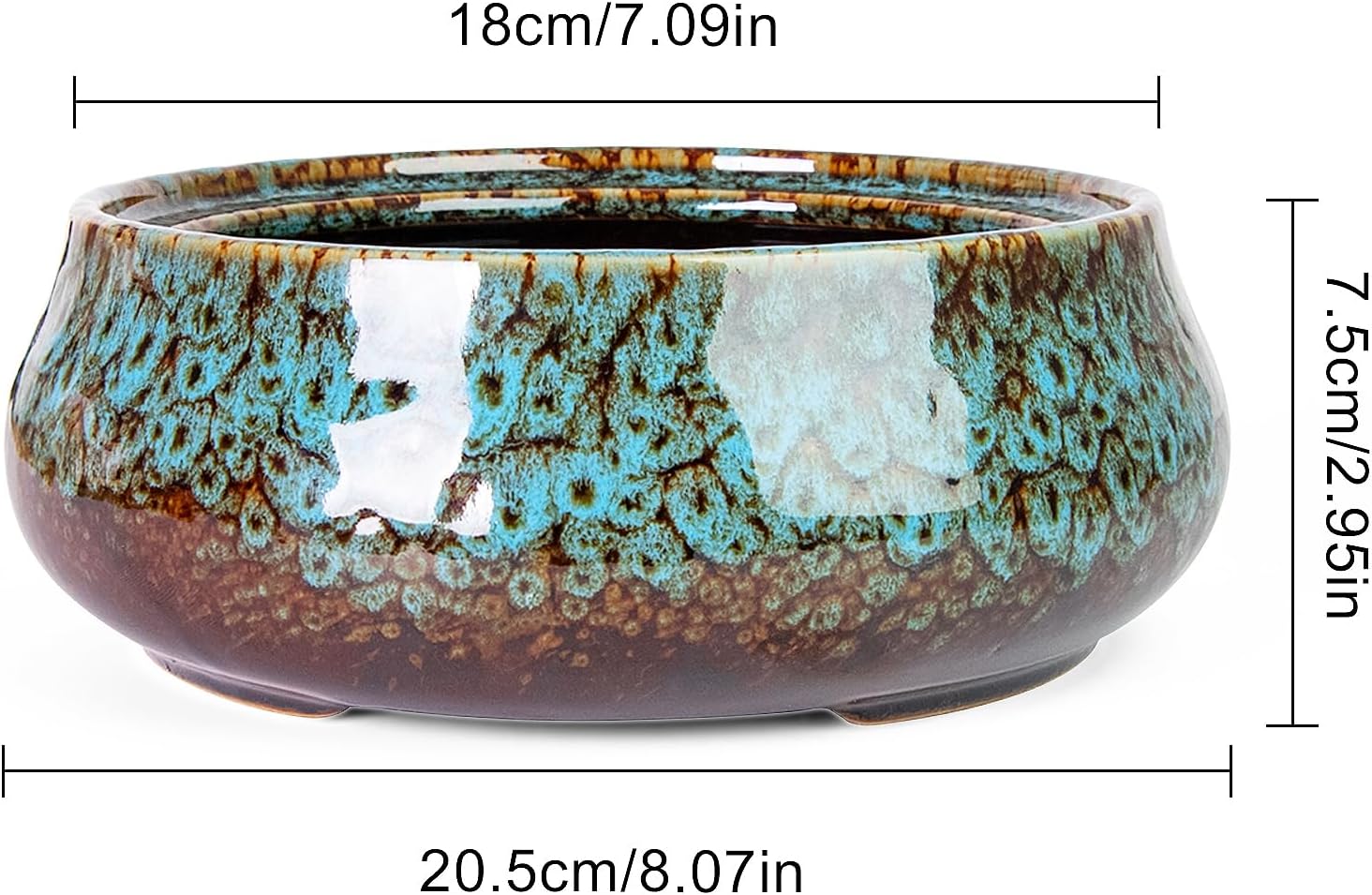 ARTKETTY Succulent Pots, 8 Inch Plant Pots Large Bonsai Pots with Drainage | Ceramic Shallow Planters for Indoor