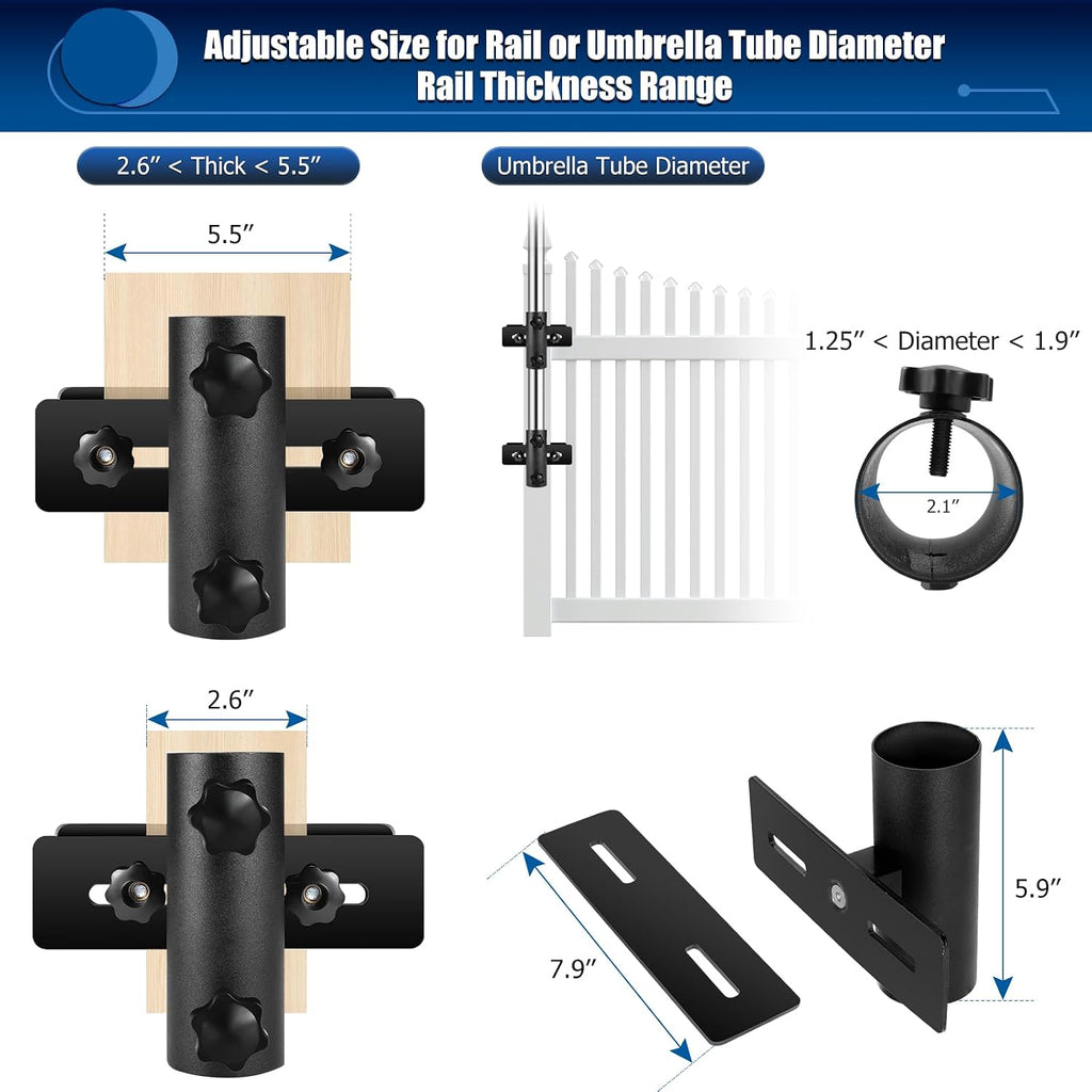 Patio Umbrella Holder for Deck Railing, Adjustable Patio Umbrella Base | Outdoor Umbrella Stand, Umbrella Bracket Clamp