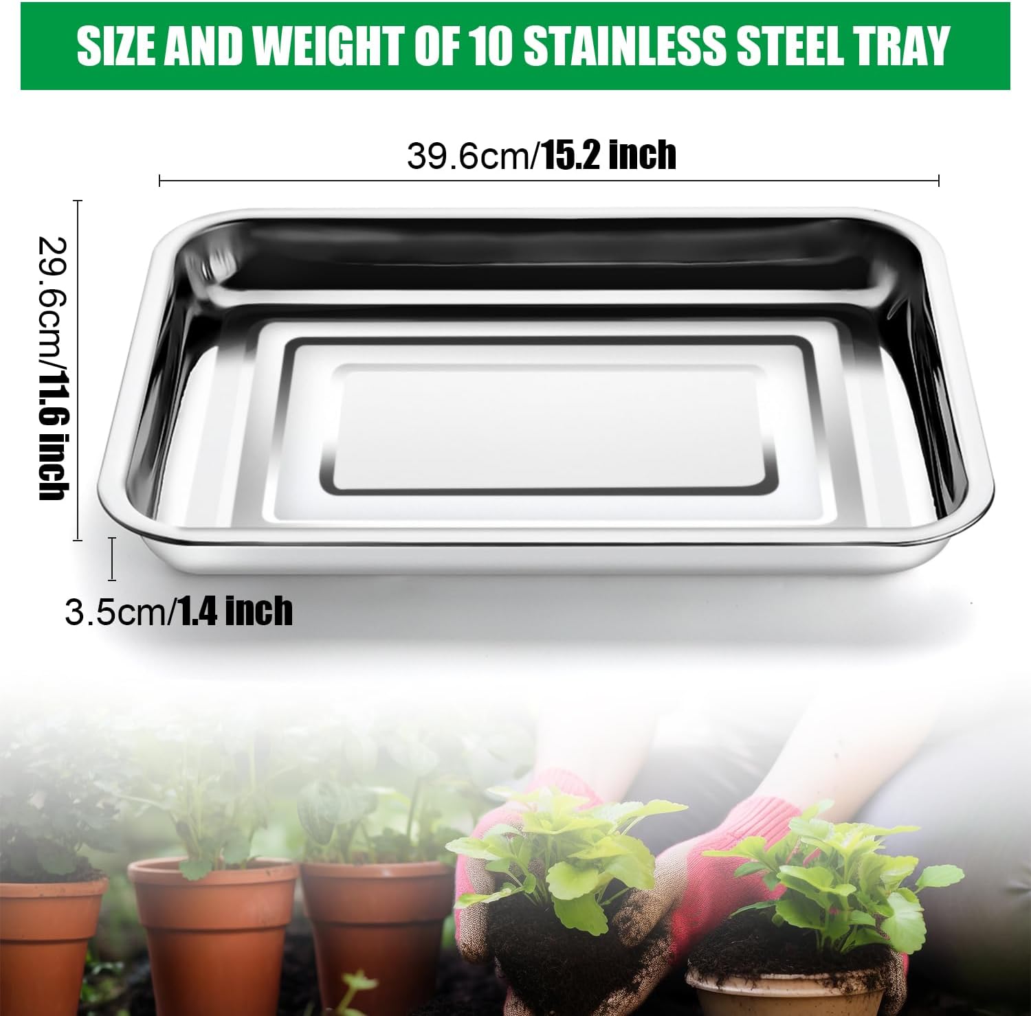 Stainless Metal Trays, Stainless Steel Seed Starter Carry Tray Fit 54 Cell Plug Tray, Nursery Seedling Pots Water