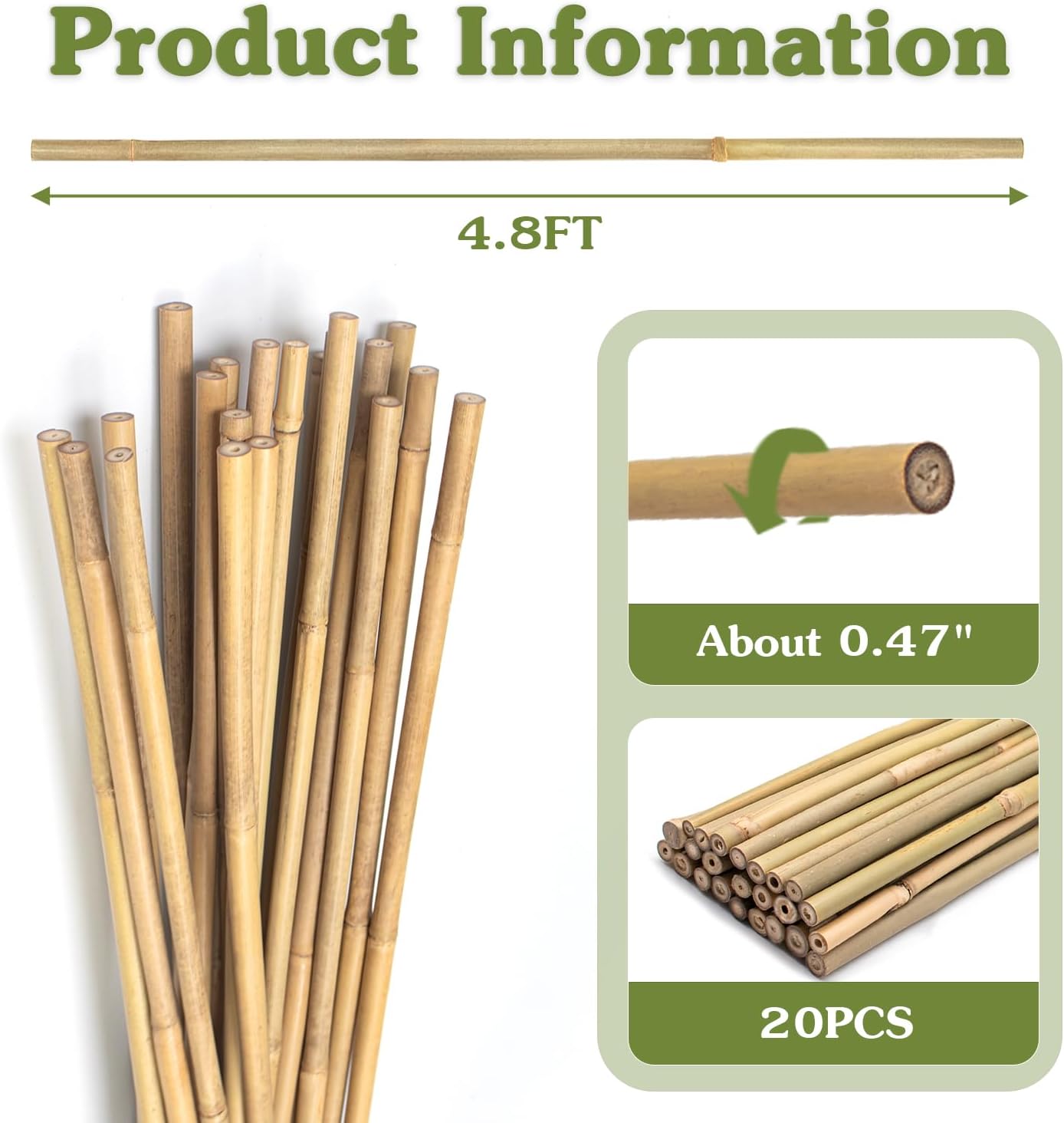 Plant Stakes 4.8FT, Natural Bamboo Stakes,20Pcs Sturdy Bamboo Garden Stakes | HAINANSTRY Bamboo Sticks for Plants