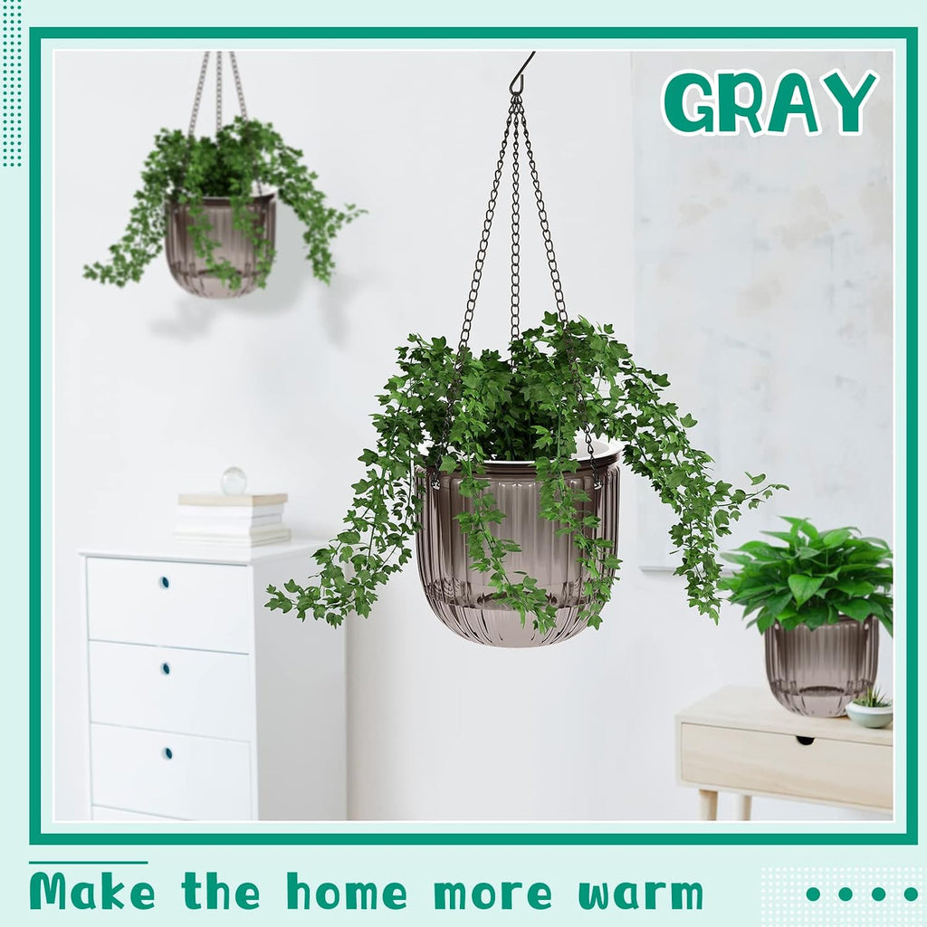 4 Pcs Self Watering Hanging Planter Indoor 6.5 Inch Hanging Baskets for Plants Outdoor Plastic Flower Pot with 3 Hooks