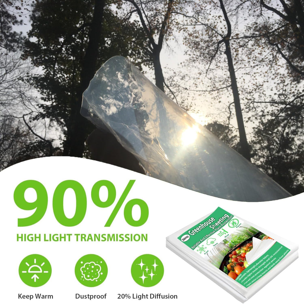 8x26 FT Greenhouse Plastic Sheeting, 6 Mil Clear Poly Film Cover | Waterproof Wind Frost Dust UV Resistant Green House