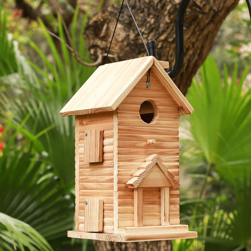 Bird House Outdoor Bird Houses for Outside Clearance,2 Hole Wooden BlueBirdHouse Finch Cardinals Hanging Birdhouse 2