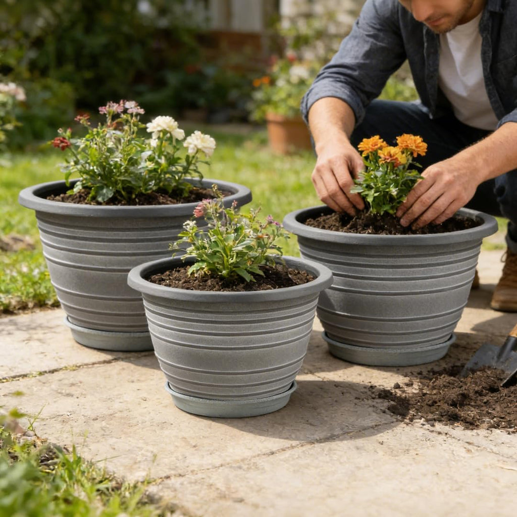 KPUVX 3 Pack 12 Inch Pots for Plants,Plastic Flower Pots Outdoor Indoor | Large Plant Pots with Drainage &
