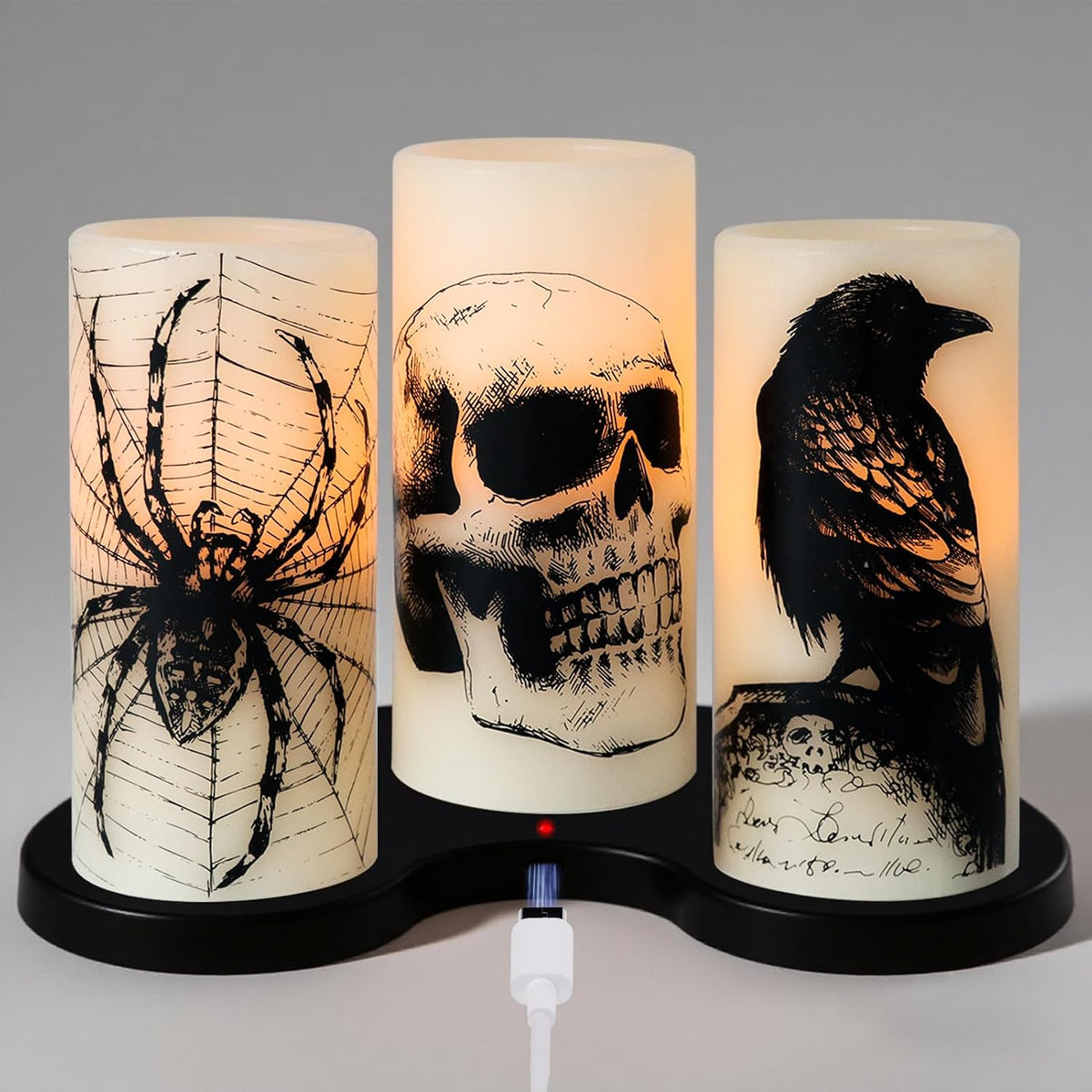 Eldnacele Rechargeable Skull Halloween Flameless Candles with Remote Timer