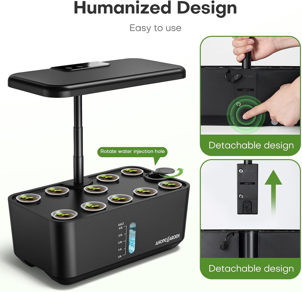Indoor Garden Hydroponics Growing System: 10 Pods Kit with LED | Plant Germination Kit Herb Vegetable Growth Lamp