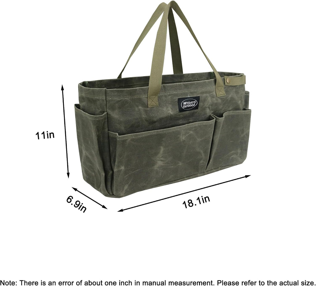 Portable Garden Camping Tool Storage Bag,Waxed Canvas Firewood Carrier Tote bag,Collapsible Sturdy Garden Basket Great