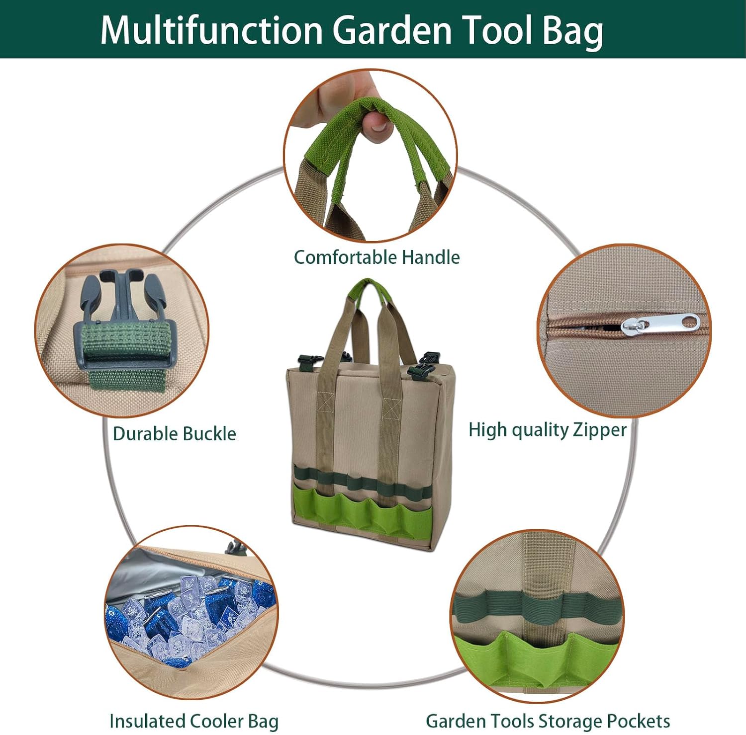Folding Garden Kneeler Stool with Tool Set - 8 Piece Gardening Kit with Insulated Bag, Knee Pad, 5 Hand Tools