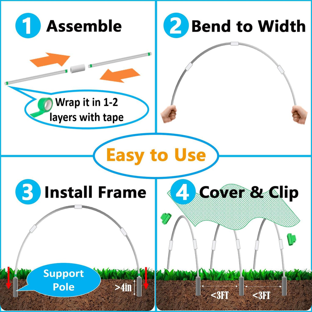 Garden Hoops DIY Kit – Rust-Free Material | Heavy-Duty | Weather Resistant | Chicken Tunnel Frame | 6 Sets of 9Ft Long