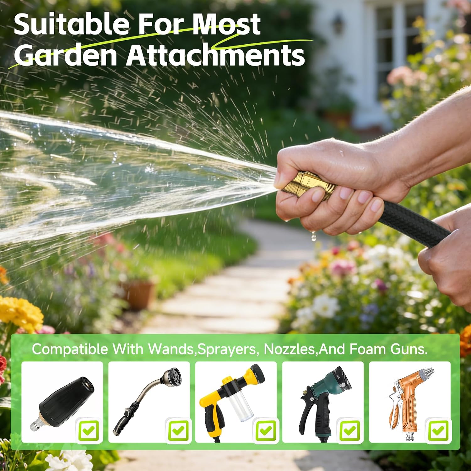 100ft Garden Hose – Lightweight & Flexible Water Hose, Leak-Proof Fabric & Non-Expandable with Shut-Off Valve for Yard