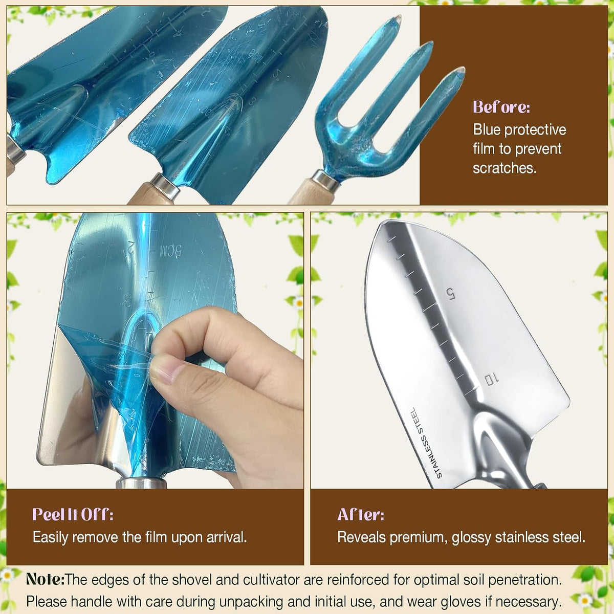 Gardening Tools 9 Pcs Garden Tool Set Stainless Steel Purple Tote Bag Gifts | 9-Piece Gardening Gifts, Rust-Proof