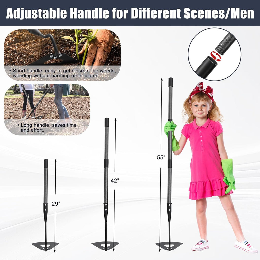 Hoe Garden Tool, Hollow Hoe with 55 Inch Long Handle, Adjustable Manual Weeder Heavy Duty Garden Hoe for Weeding